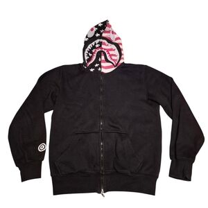 BAPE Stars and Stripes Shark Full Zip Hoodie Black A Bathing Ape Size XL